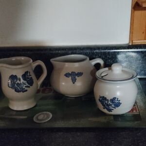 Pfalzcraft Ceramic Cream and Blue Accent Set